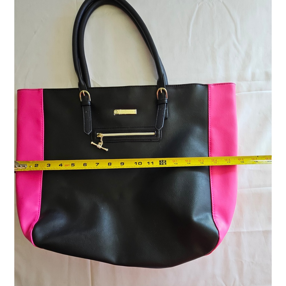 Juicy Couture‎ Black Pink Tote Bag Gold Hardware Zip Pocket Shoulder Bag - Picture 6 of 9